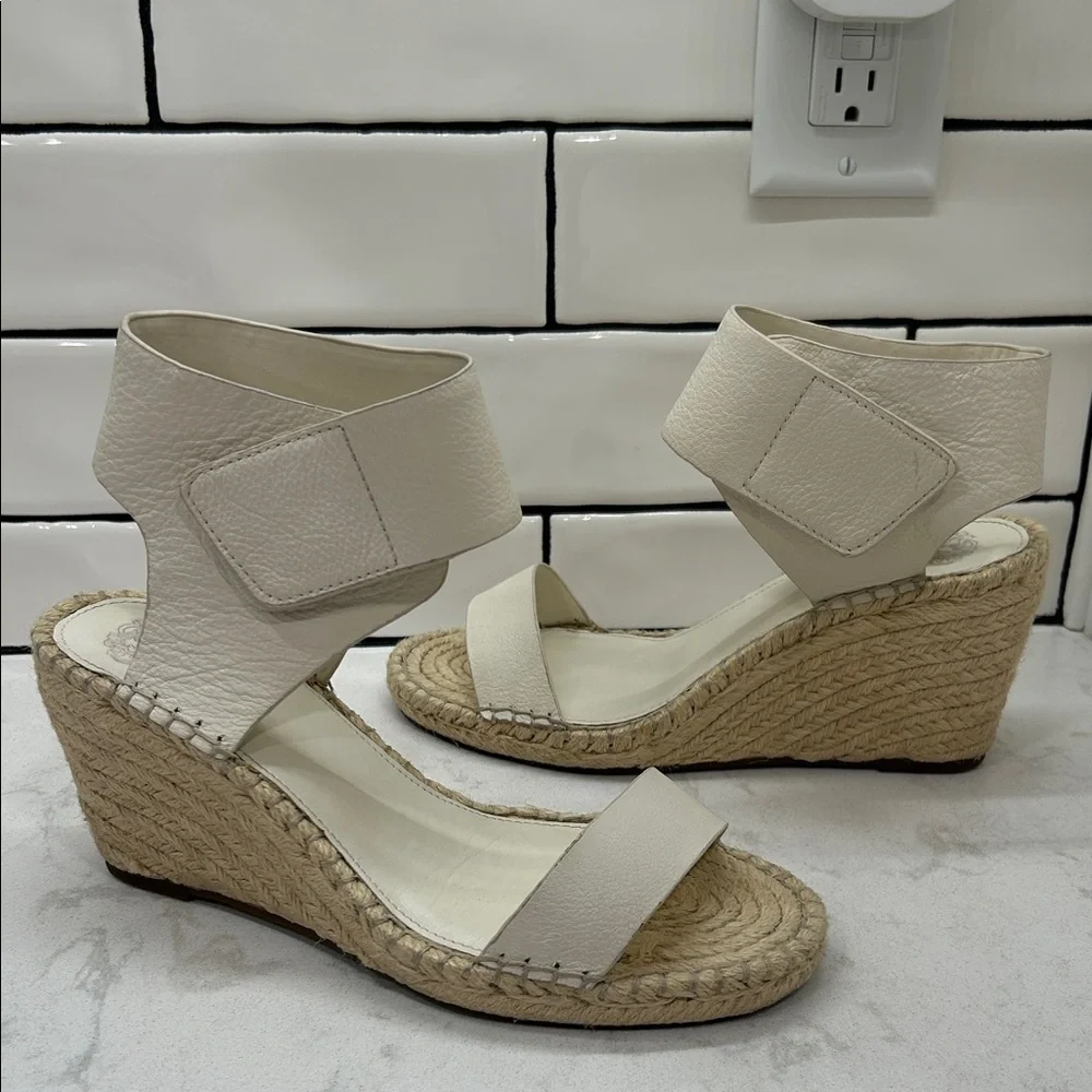 Vince Camuto Levista Women's Espadrilles Vanilla Leather Wedge Sandals Wide‎